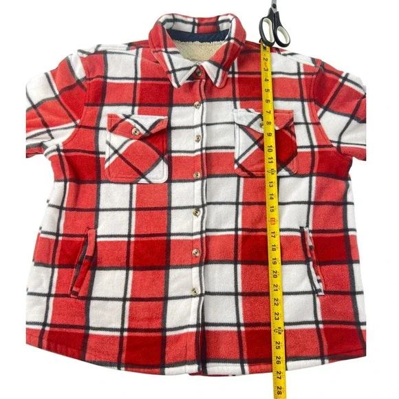 Sage Collective Women's Shacket Faux Fur‎ Lined Plush Plaid Button Front XL Warm - Picture 9 of 10